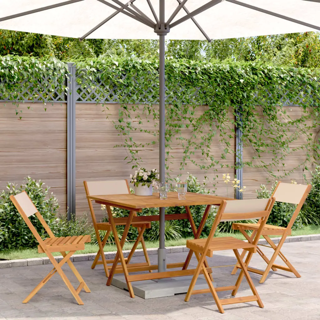 Set Pranzo da Giardino 5 pz Beige in Tessuto e Legno Massello