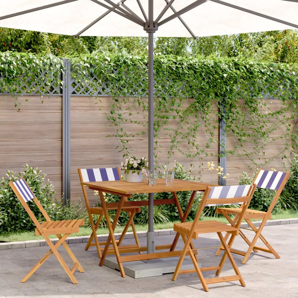 Set Pranzo Giardino 5pz Blu e Bianco Tessuto e Legno Massello