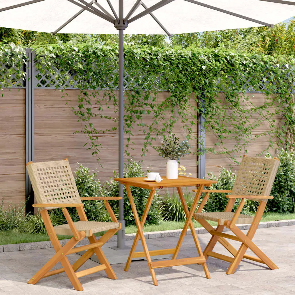 Set da Bistrot 3 pz Beige in Polyrattan e Legno Massello