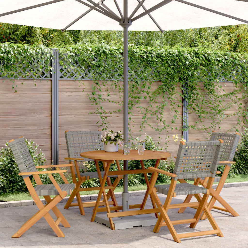 Set Pranzo da Giardino 5pz Grigio Polyrattan e Legno Massello