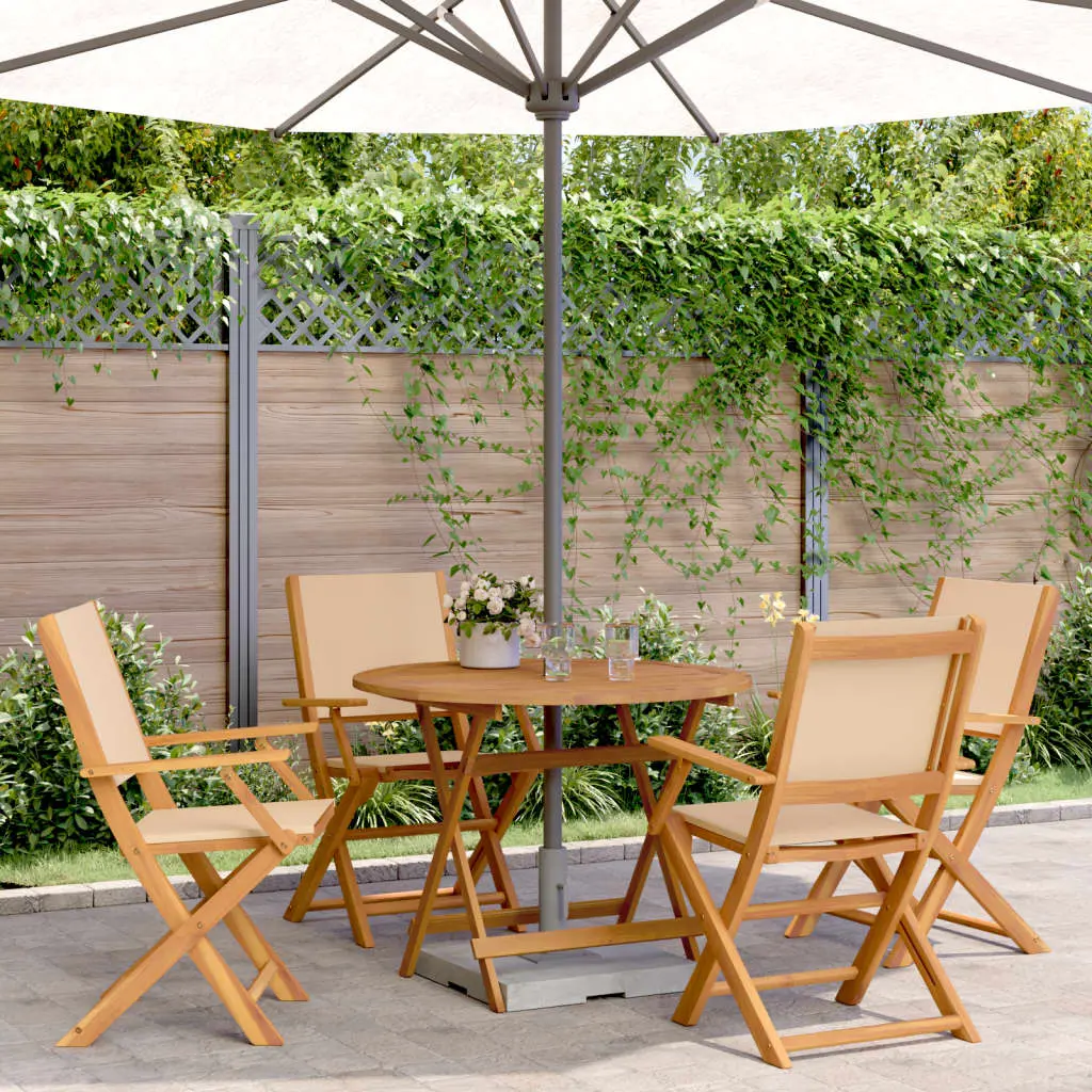 Set Pranzo da Giardino 5 pz Beige in Tessuto e Legno Massello