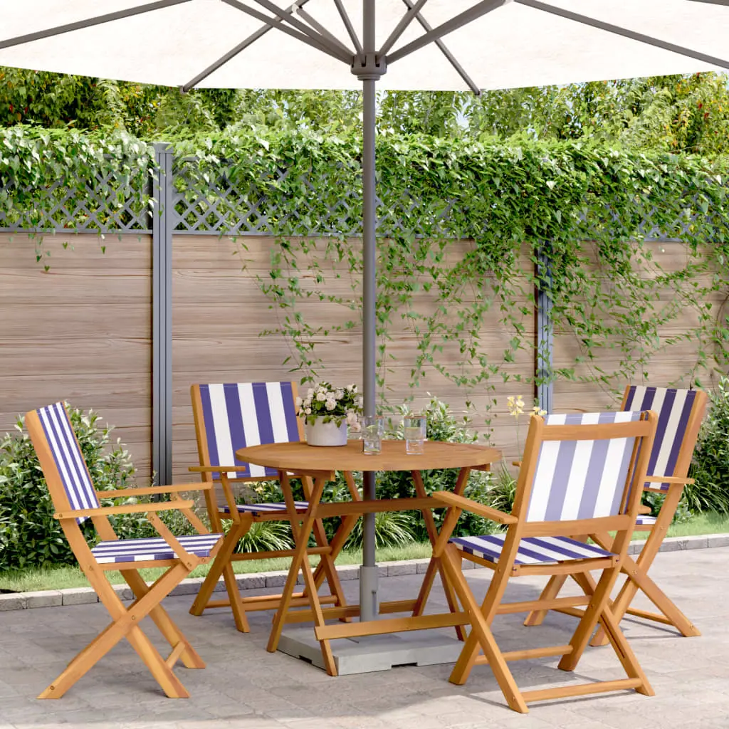 Set Pranzo Giardino 5pz Blu e Bianco Tessuto e Legno Massello