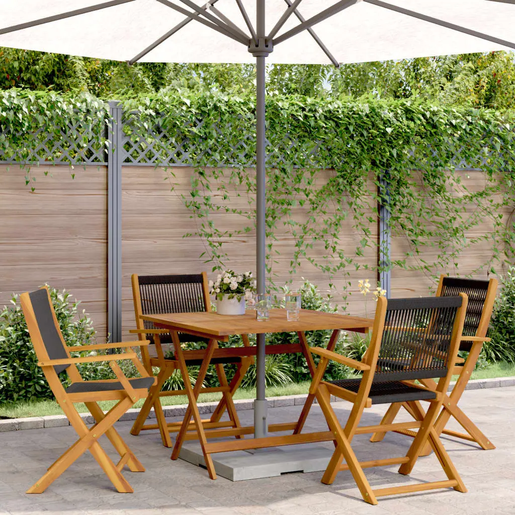 Set Pranzo da Giardino 5 pz Nero Polipropilene e Legno Massello