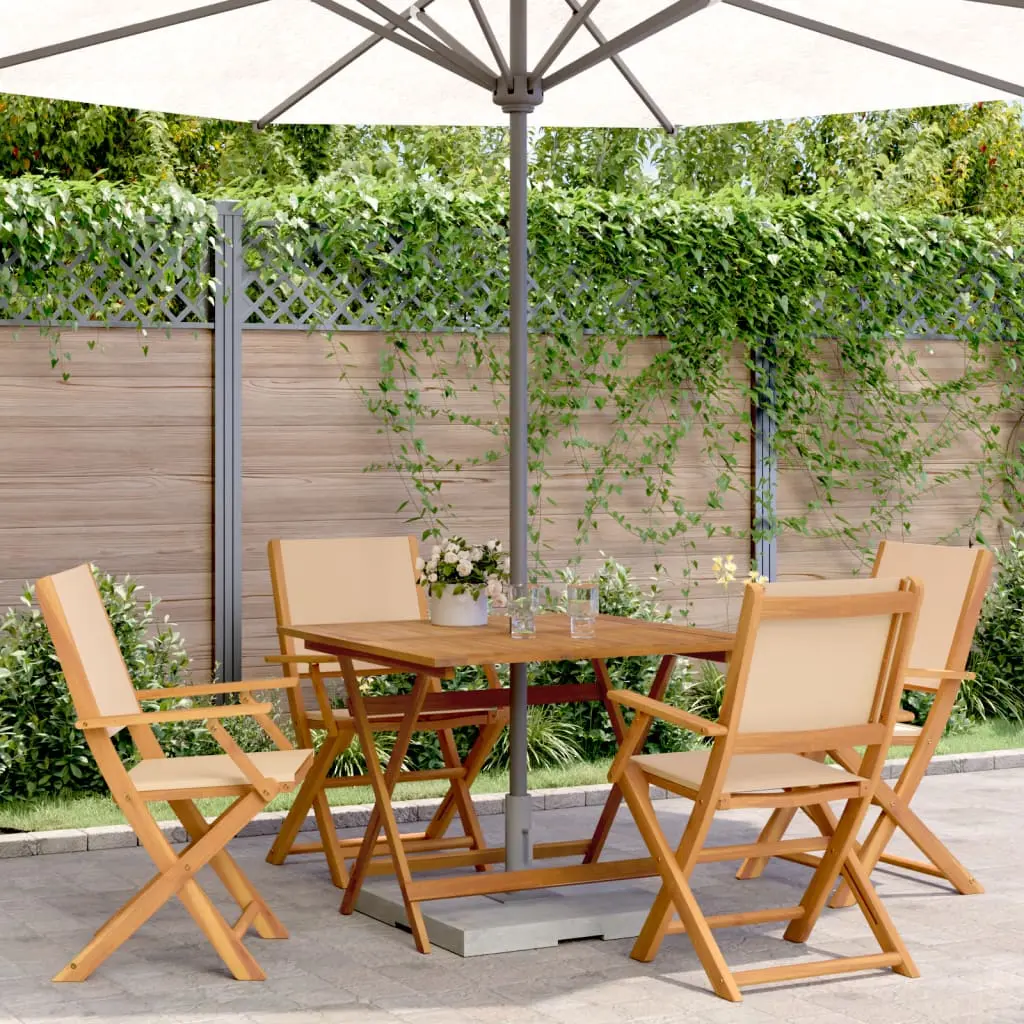 Set Pranzo da Giardino 5 pz Beige in Tessuto e Legno Massello