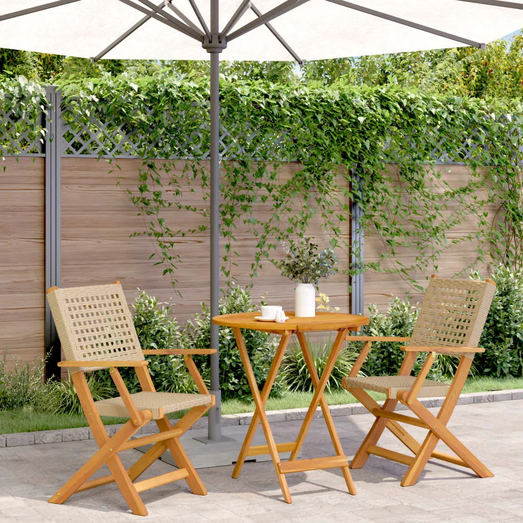 Set da Bistrot 3 pz Beige in Polyrattan e Legno Massello