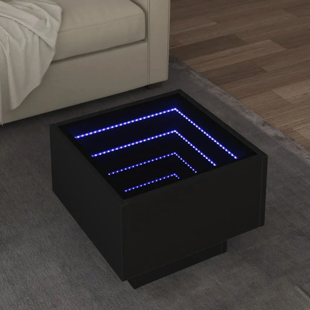 Tavolino con LED Nero 40x40x30 cm in Legno Multistrato