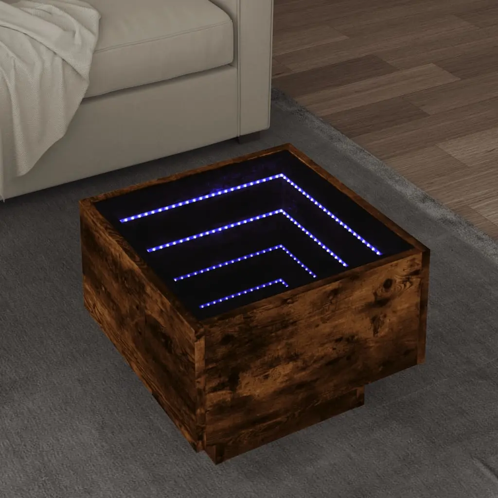 Tavolino con LED Rovere Fumo 40x40x30 cm in Legno Multistrato