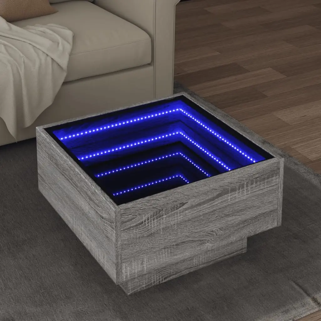 Tavolino Salotto con LED Grigio Sonoma 50x50x30 cm Multistrato