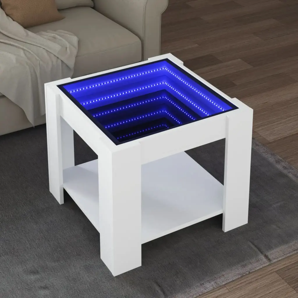 Tavolino Salotto con LED Bianco 53x53x45 cm Legno Multistrato