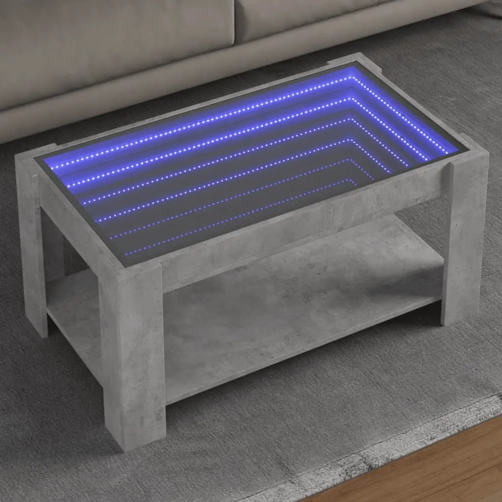 Tavolino Salotto con LED Grigio Cemento 93x53x45 cm Multistrato