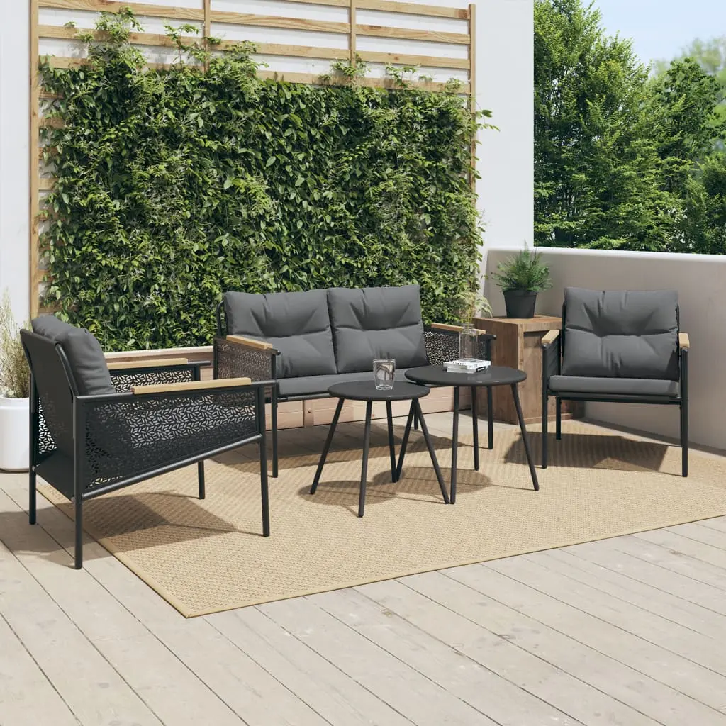 Set Mobili da Balcone 5 pz con Cuscini Nero in Acciaio