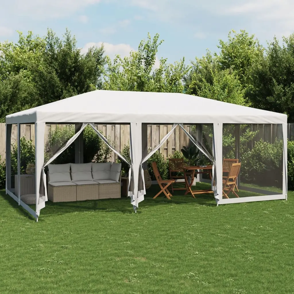 Tenda per Feste con 10 Pareti Laterali in Rete Bianca 6x4m HDPE