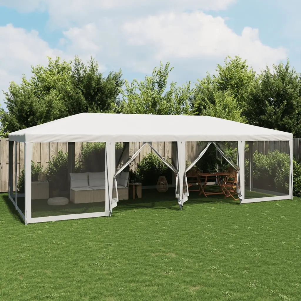 Tenda per Feste con 12 Pareti Laterali in Rete Bianco 8x4m HDPE