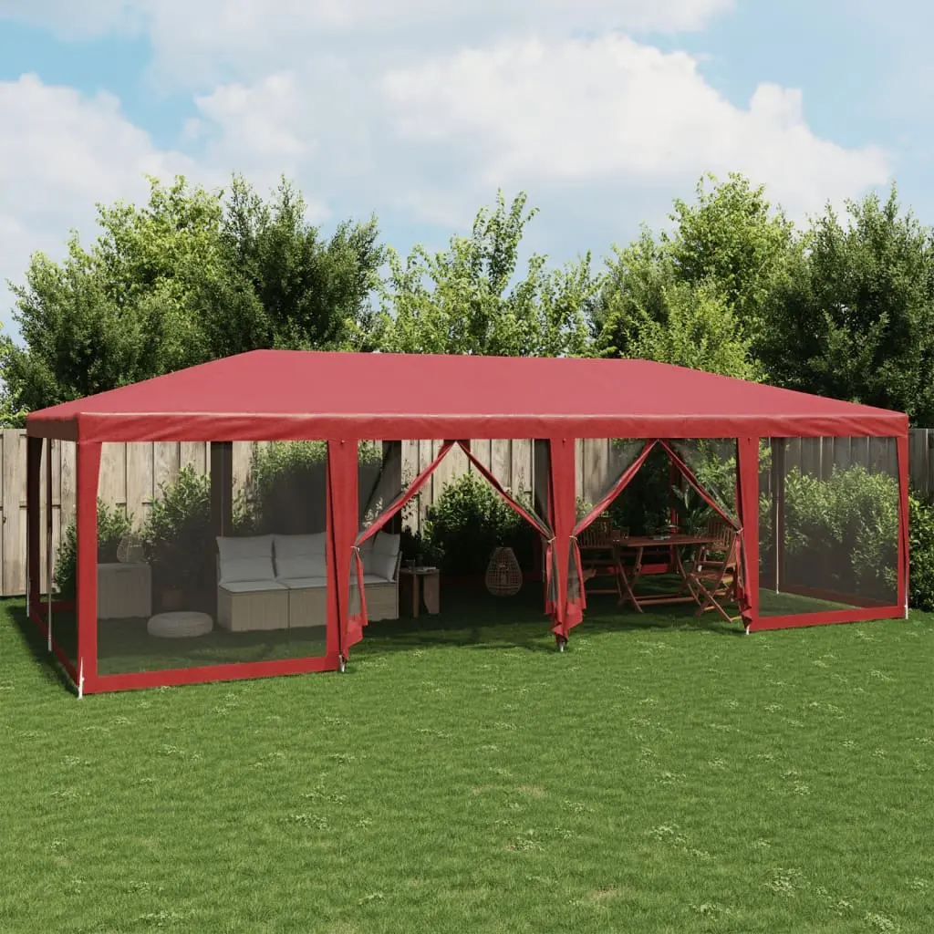 Tenda per Feste con 12 Pareti Laterali in Rete Rossa 8x4 m HDPE