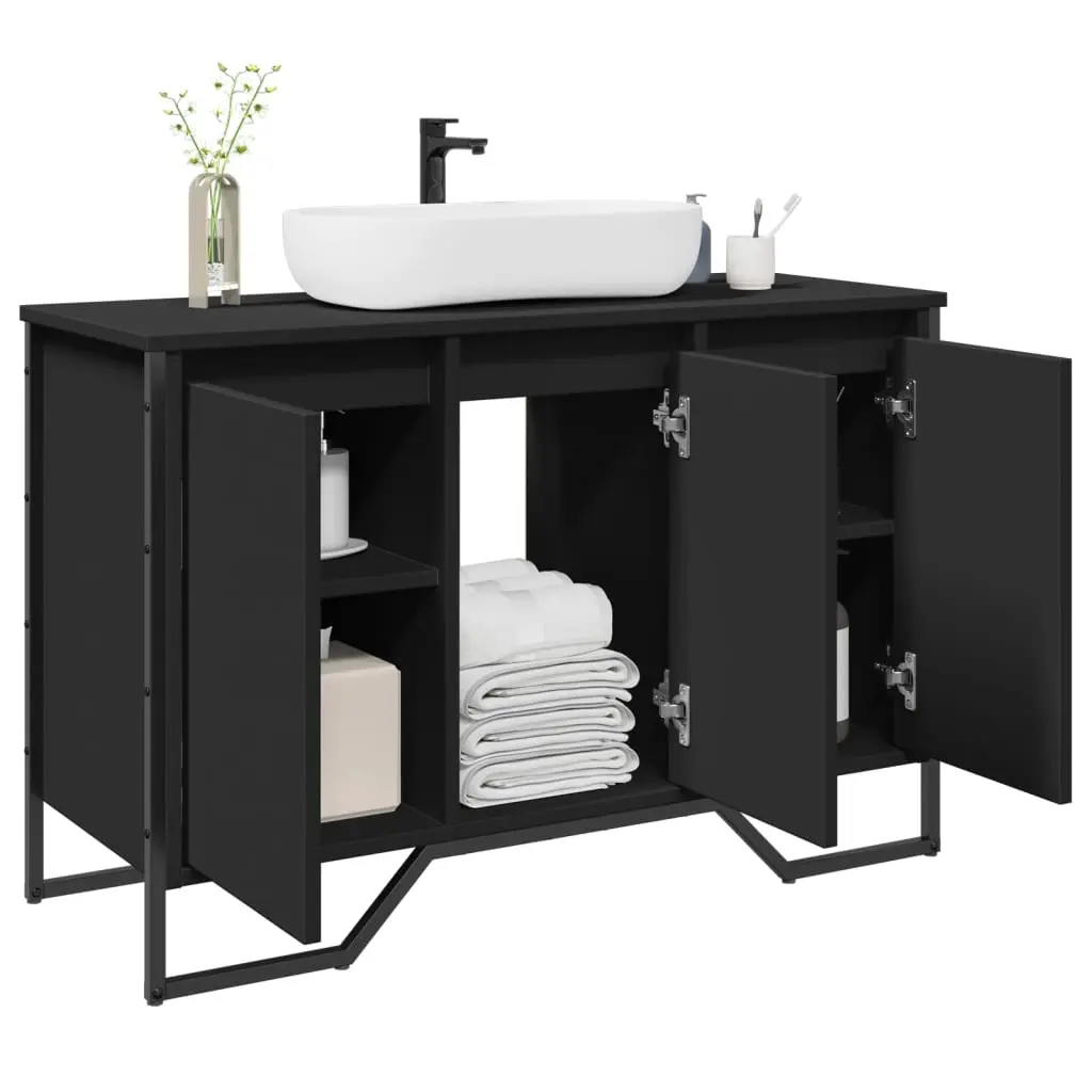 Mobile Lavabo Bagno Nero 91x35x60 cm in Truciolato