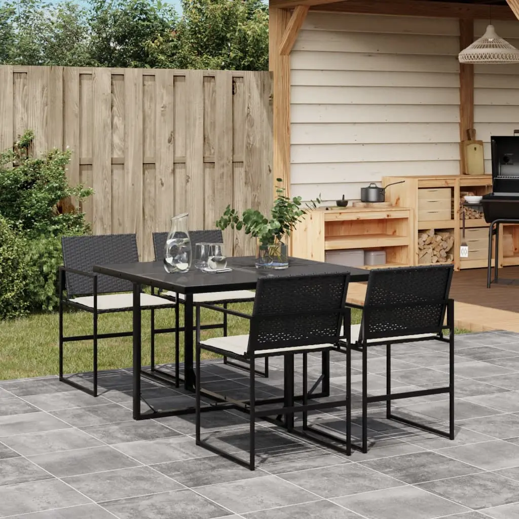 Set da Pranzo da Giardino 5 pz Nero con Cuscini in Polyrattan