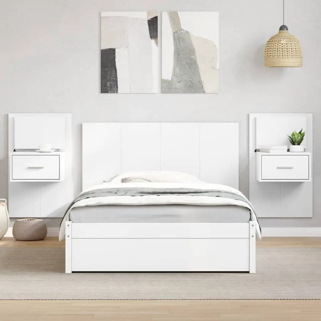 Testiera per Letto con Comodini Bianca 120cm Legno Multistrato