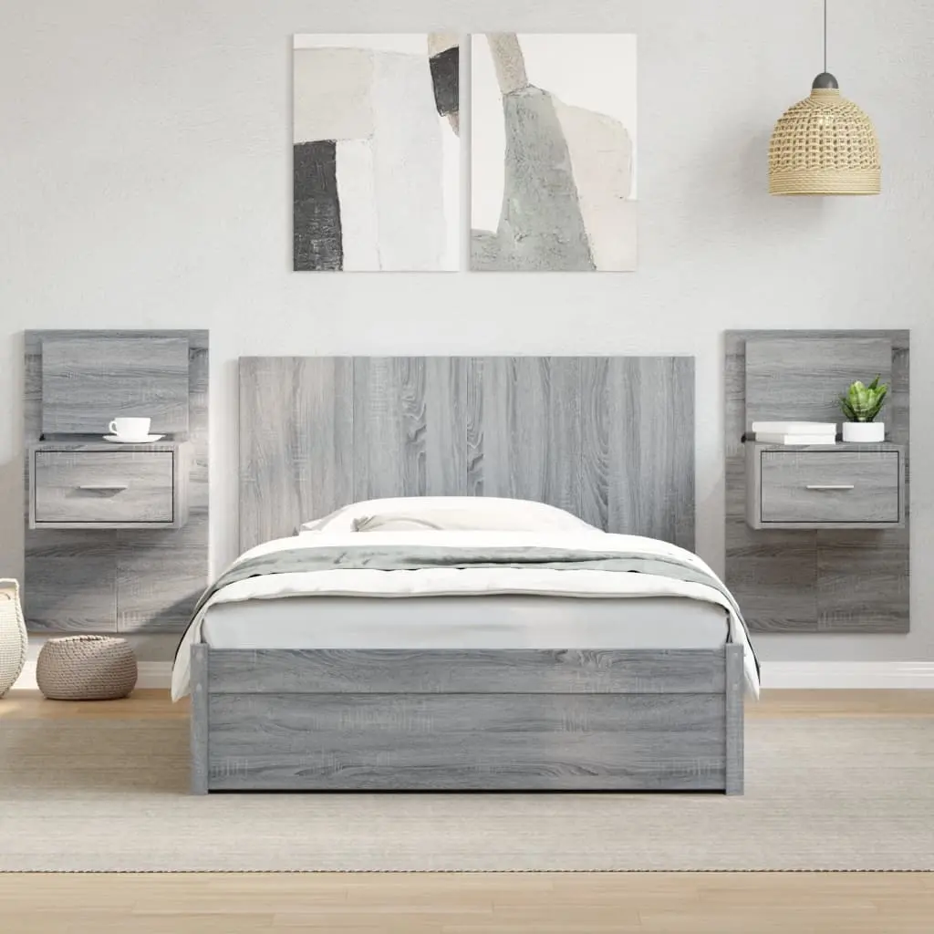 Testiera per Letto con Comodini Grigio Sonoma 120cm Multistrato