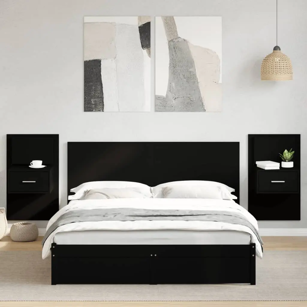 Testiera per Letto con Comodini Nero 160 cm Legno Multistrato