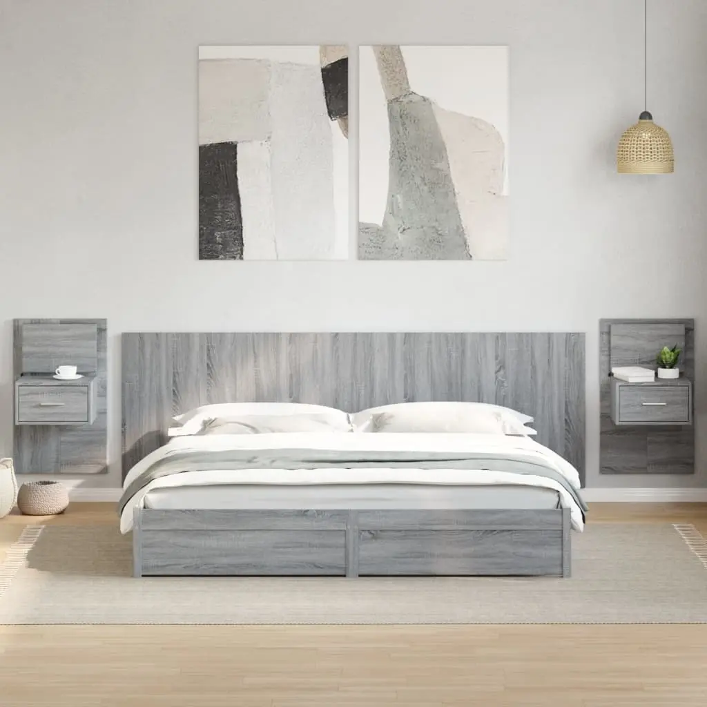 Testiera Letto con Comodini Grigio Sonoma 240 cm in Multistrato