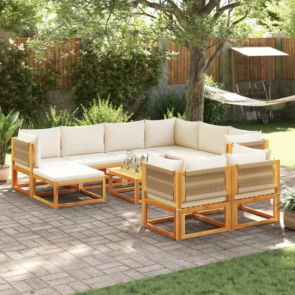 Set Divani da Giardino 10pz con Cuscini Legno Massello Acacia