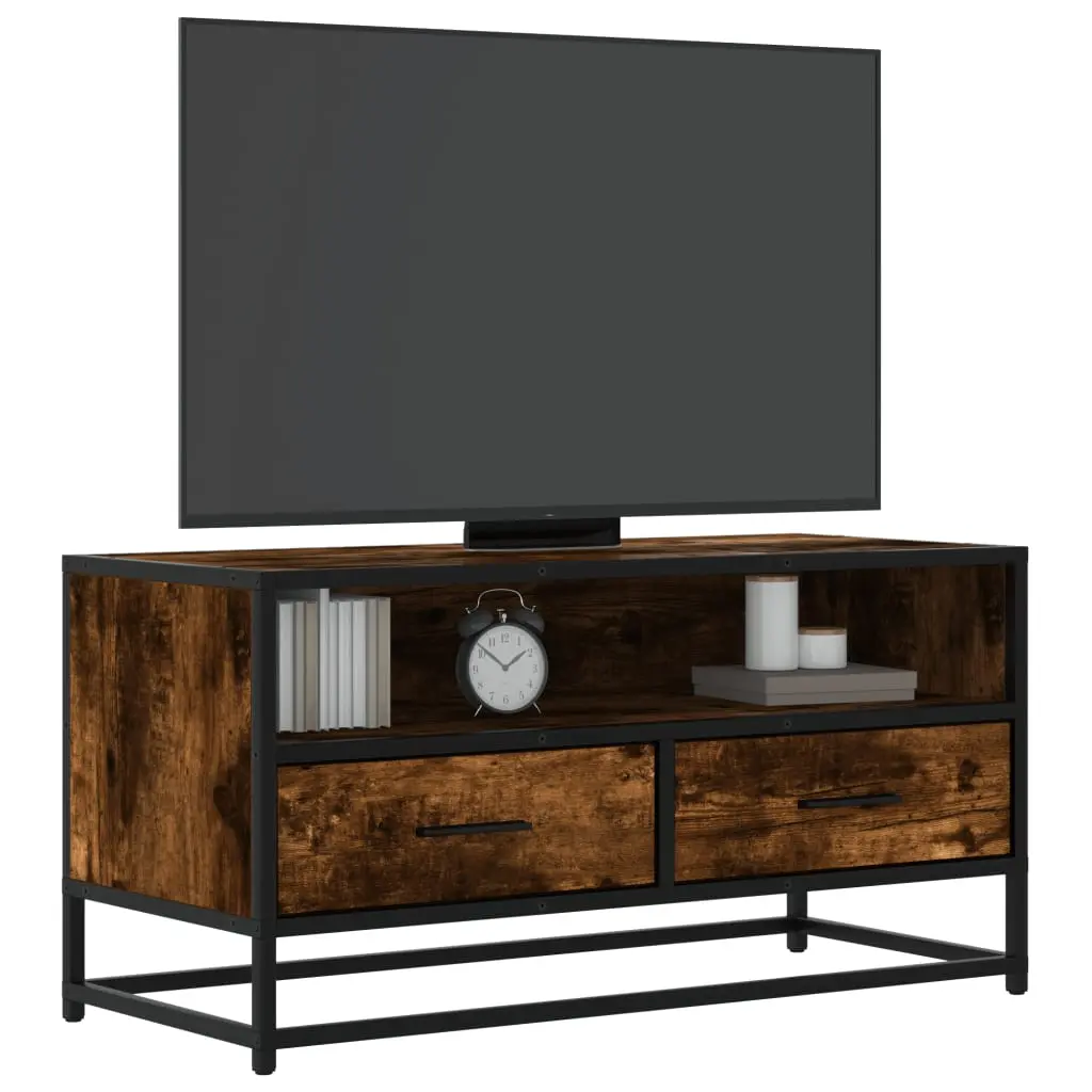 Mobile TV Rovere Fumo 80x34,5x40 cm Legno Multistrato e Metallo