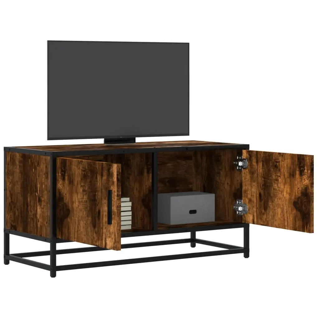 Mobile TV Rovere Fumo 80x34,5x40 cm Legno Multistrato e Metallo