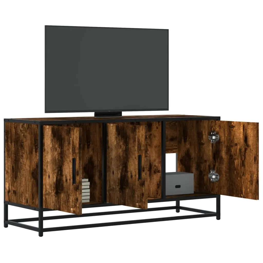 Mobile TV Rovere Fumo 100x35x50 cm Legno Multistrato e Metallo