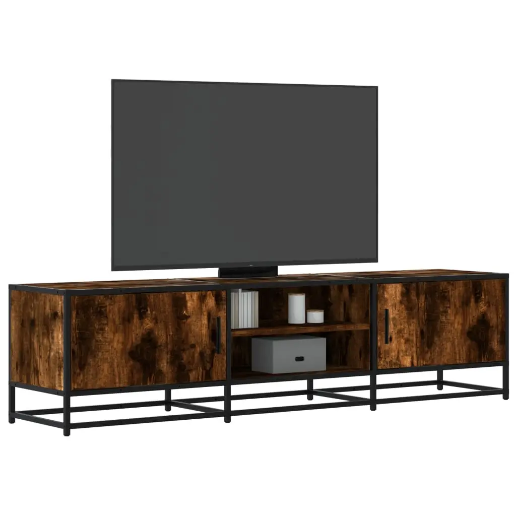 Mobile TV Rovere Fumo 160x35x41 cm Legno Multistrato e Metallo