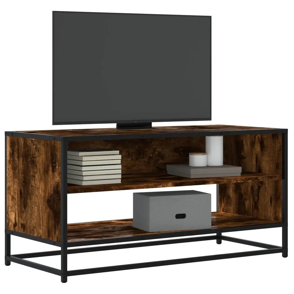 Mobile TV Rovere Fumo 91x40x46 cm Legno Multistrato e Metallo