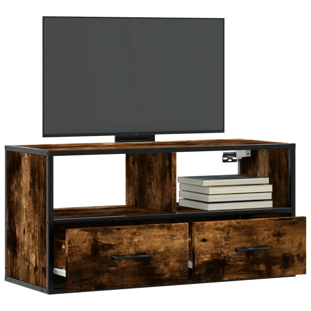 Mobile TV Rovere Fumo 80x31x39,5 cm Legno Multistrato e Metallo