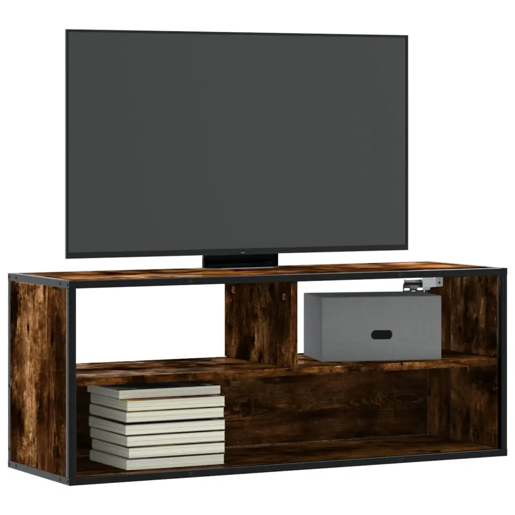 Mobile TV Rovere Fumo 100x31x39,5cm Legno Multistrato e Metallo