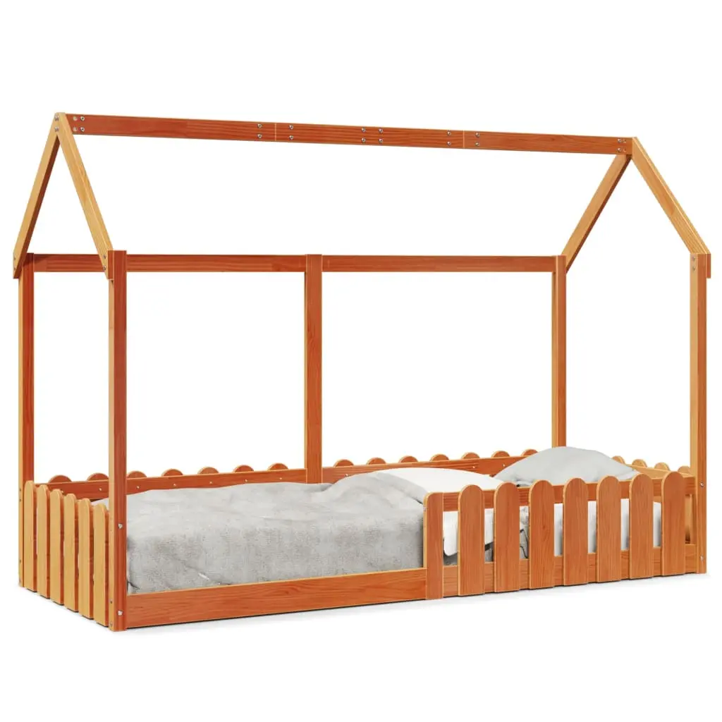 Giroletto Casetta Bambini Marrone Cera 80x200 cm Massello Pino