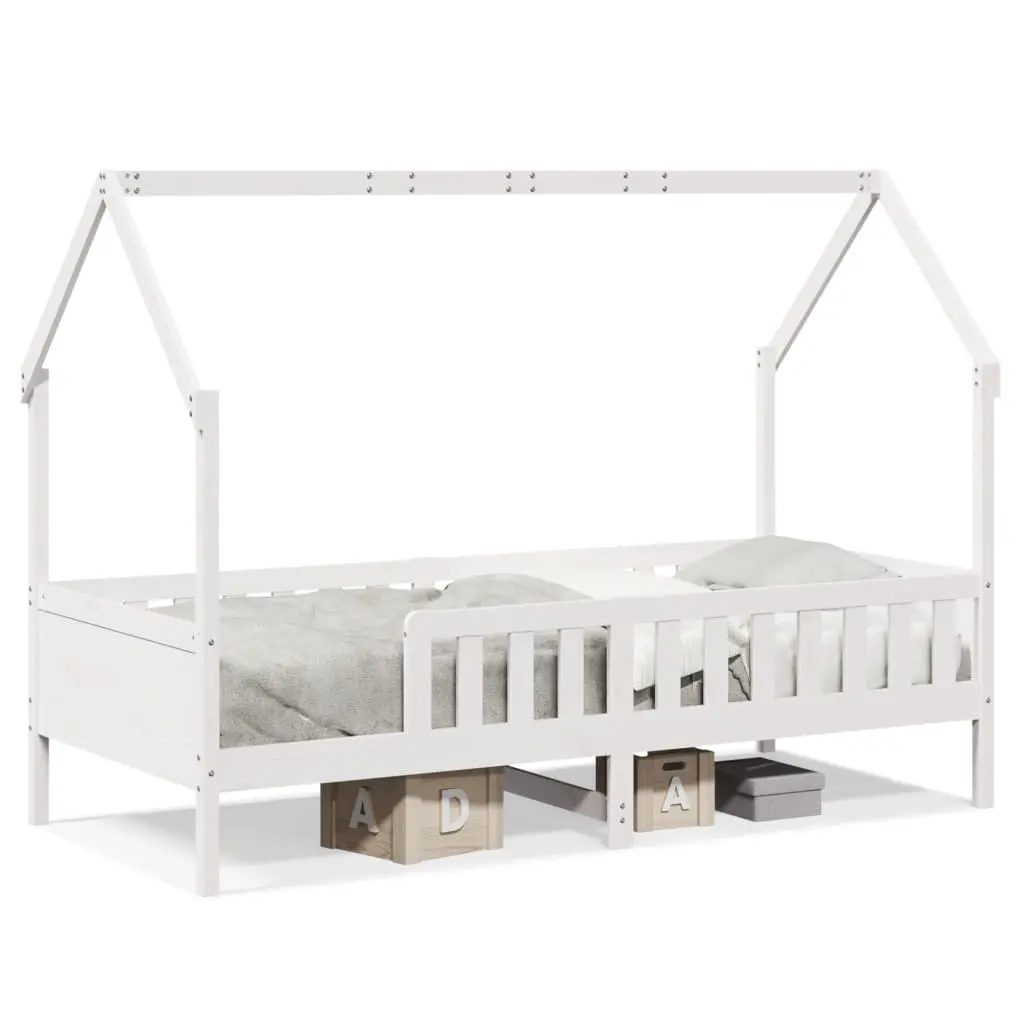 Giroletto Casetta Bambini Bianco 90x200 cm Legno Massello Pino