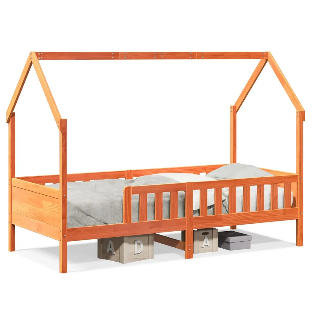 Giroletto Casetta Bambini Marrone Cera 80x200 cm Massello Pino