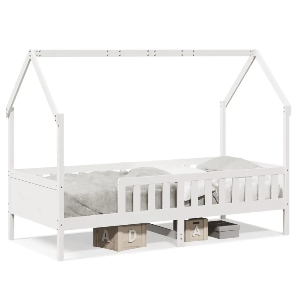 Giroletto Casetta Bambini Bianco 90x190 cm Legno Massello Pino