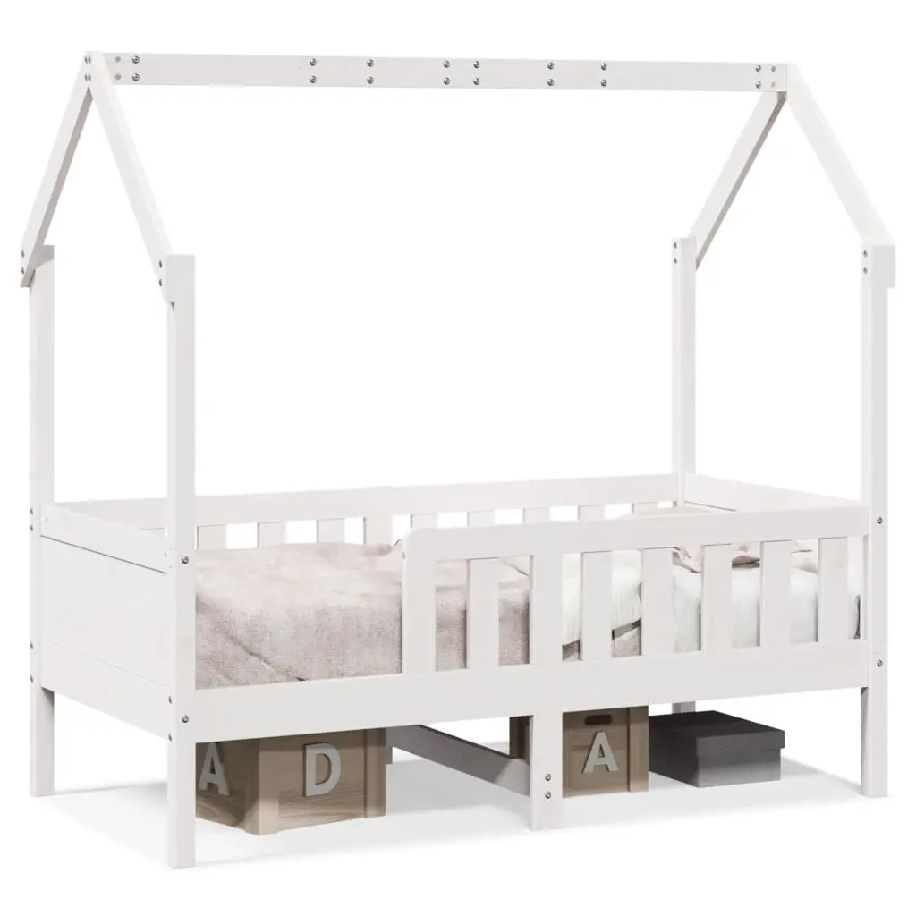 Giroletto Casetta Bambini Bianco 80x160 cm Legno Massello Pino