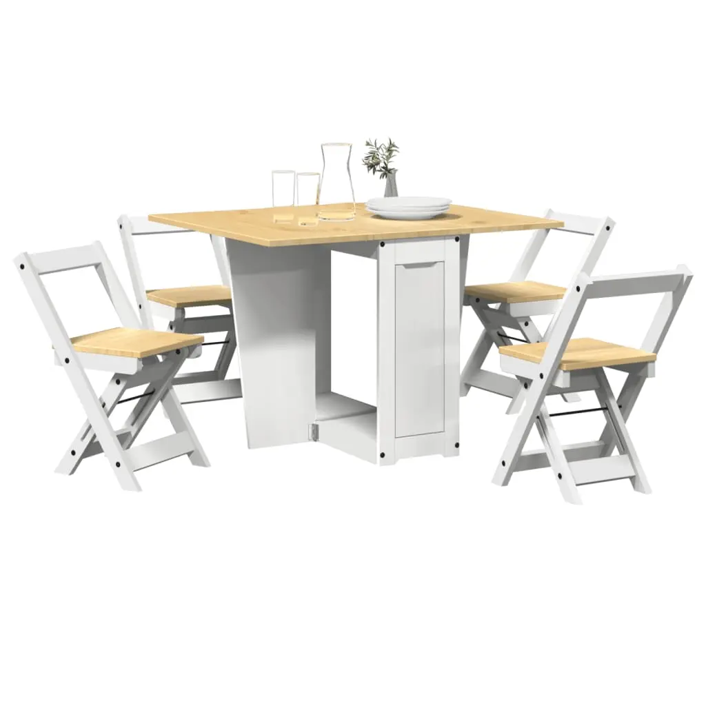 Set da Pranzo 5 pz Corona Pieghevole Bianco in Legno di Pino