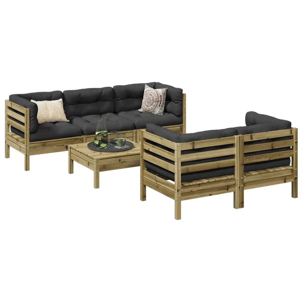 Set Divani da Giardino 6pz con Cuscini Legno Impregnato di Pino