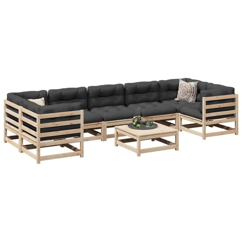 Set Divani da Giardino 8 pz con Cuscini Legno Massello di Pino