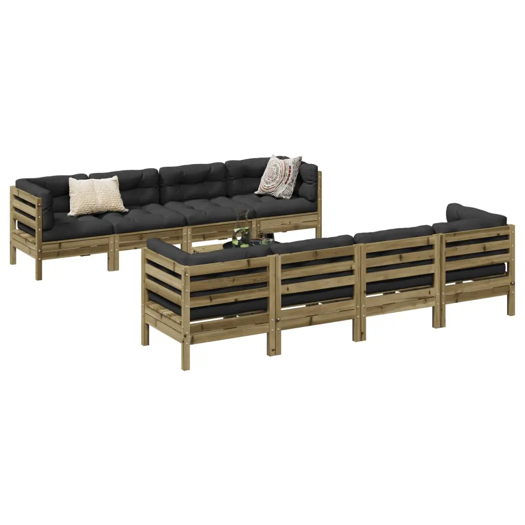 Set Divani da Giardino 9pz con Cuscini Legno Impregnato di Pino