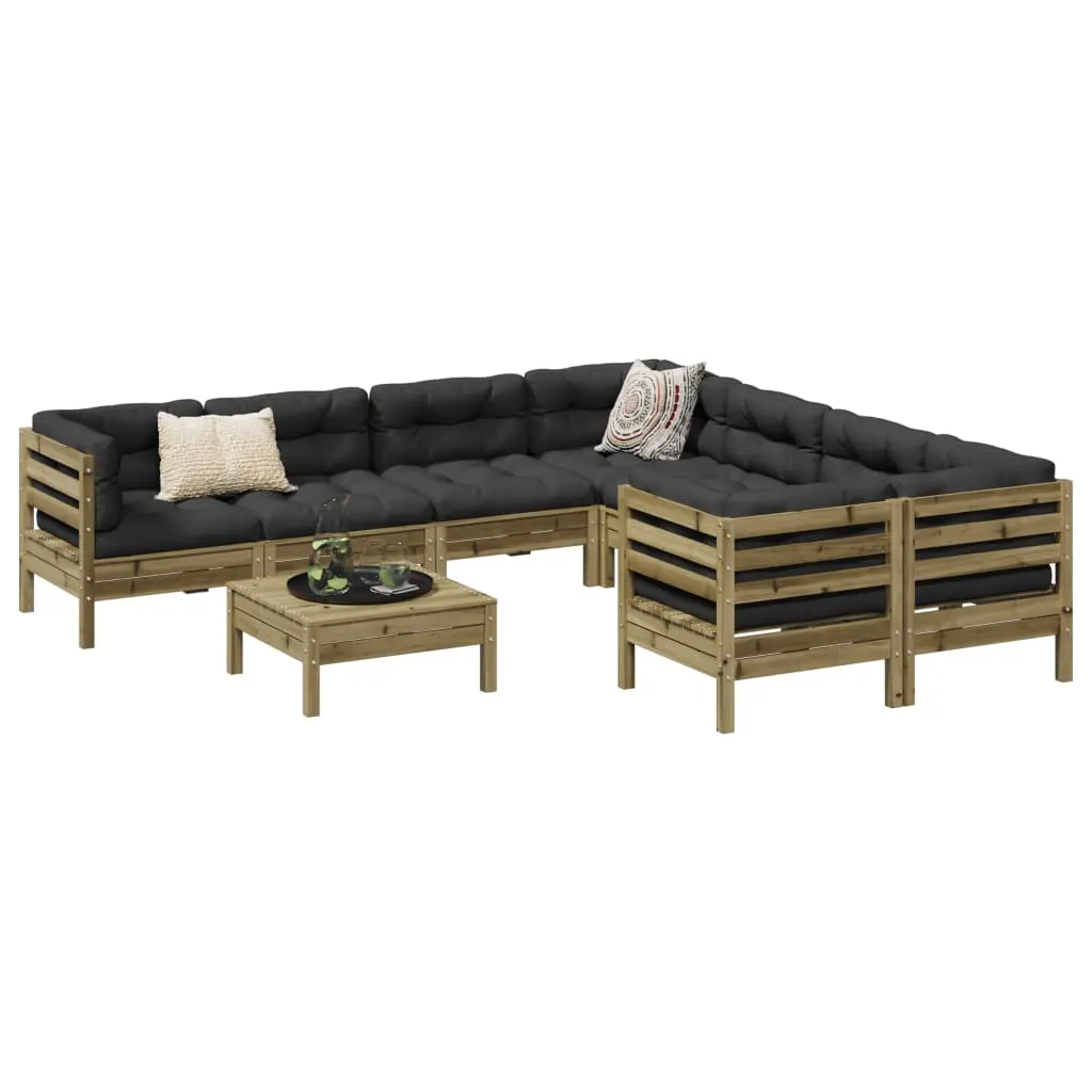 Set Divani da Giardino 9pz con Cuscini Legno Impregnato di Pino