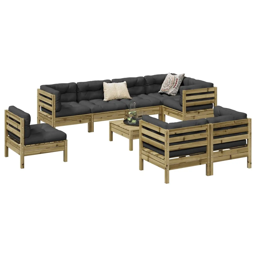 Set Divani da Giardino 9pz con Cuscini Legno Impregnato di Pino