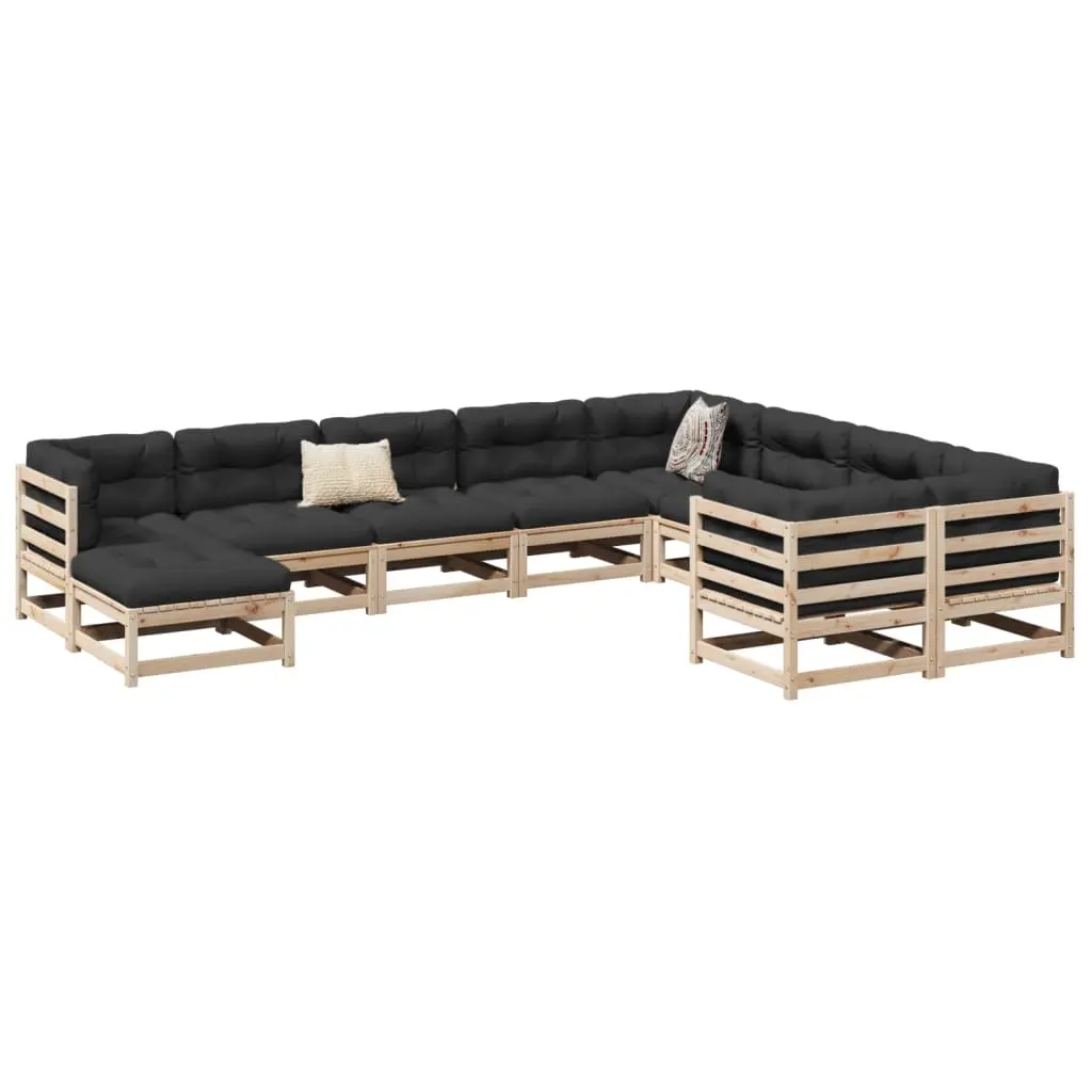 Set Divani da Giardino 10 pz con Cuscini Legno Massello di Pino