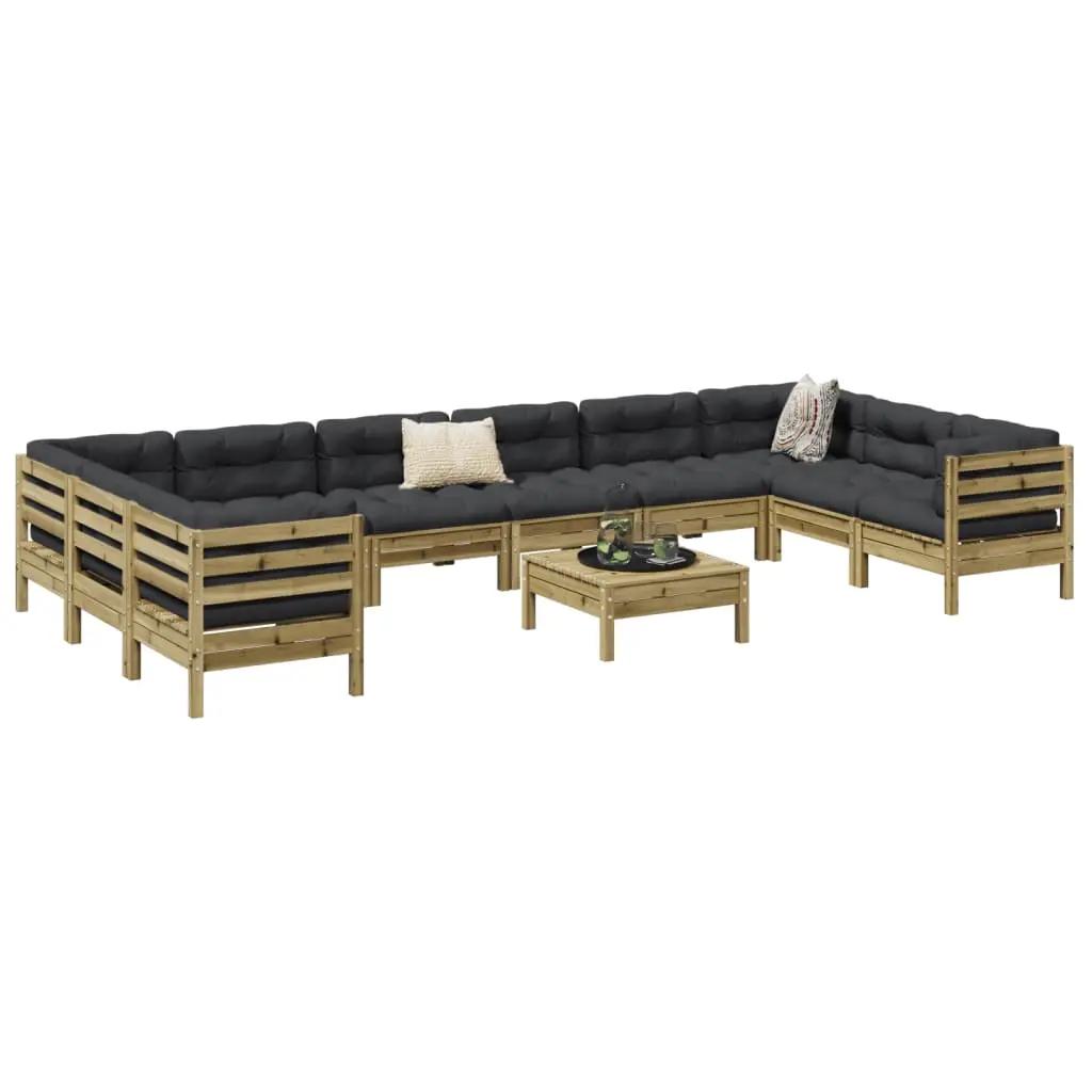 Set Divani Giardino 11 pz con Cuscini Legno Impregnato di Pino