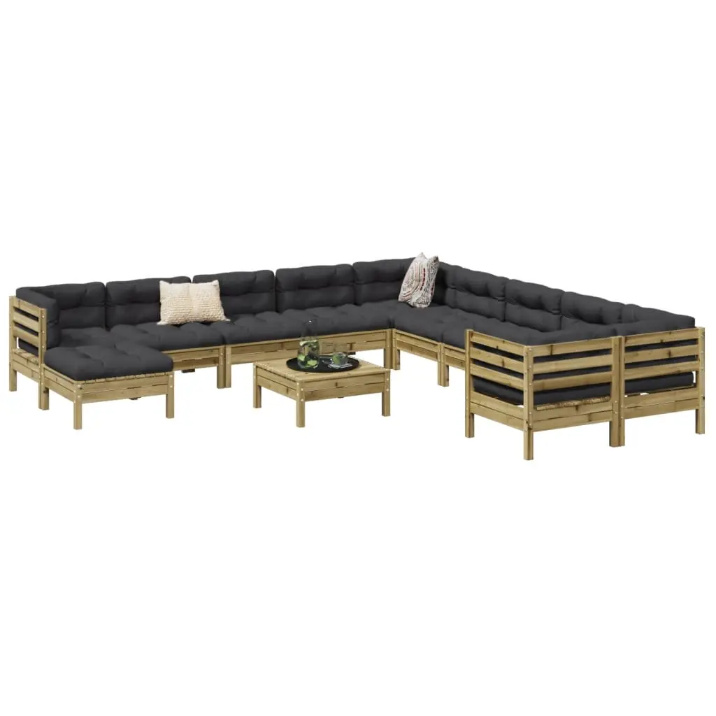 Set Divani Giardino 12 pz con Cuscini Legno Impregnato di Pino