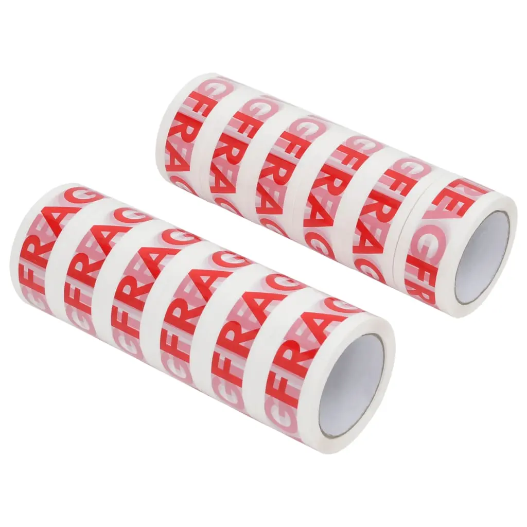 Nastro da Imballaggio 12pz Stampa FRAGILE Bianco 48 mm x 66 m