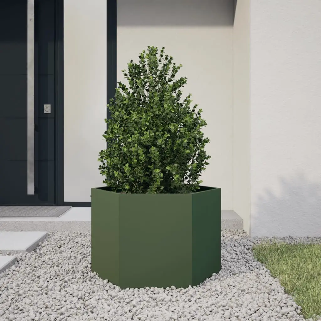 Fioriera da Giardino Verde Oliva Esagono 69x60x45 cm in Acciaio