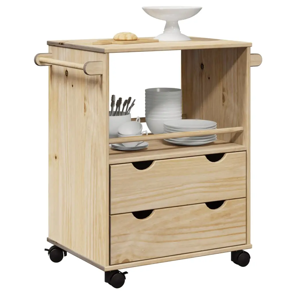 Carrello da Cucina OTTA 71x45x80 cm in Legno Massello di Pino