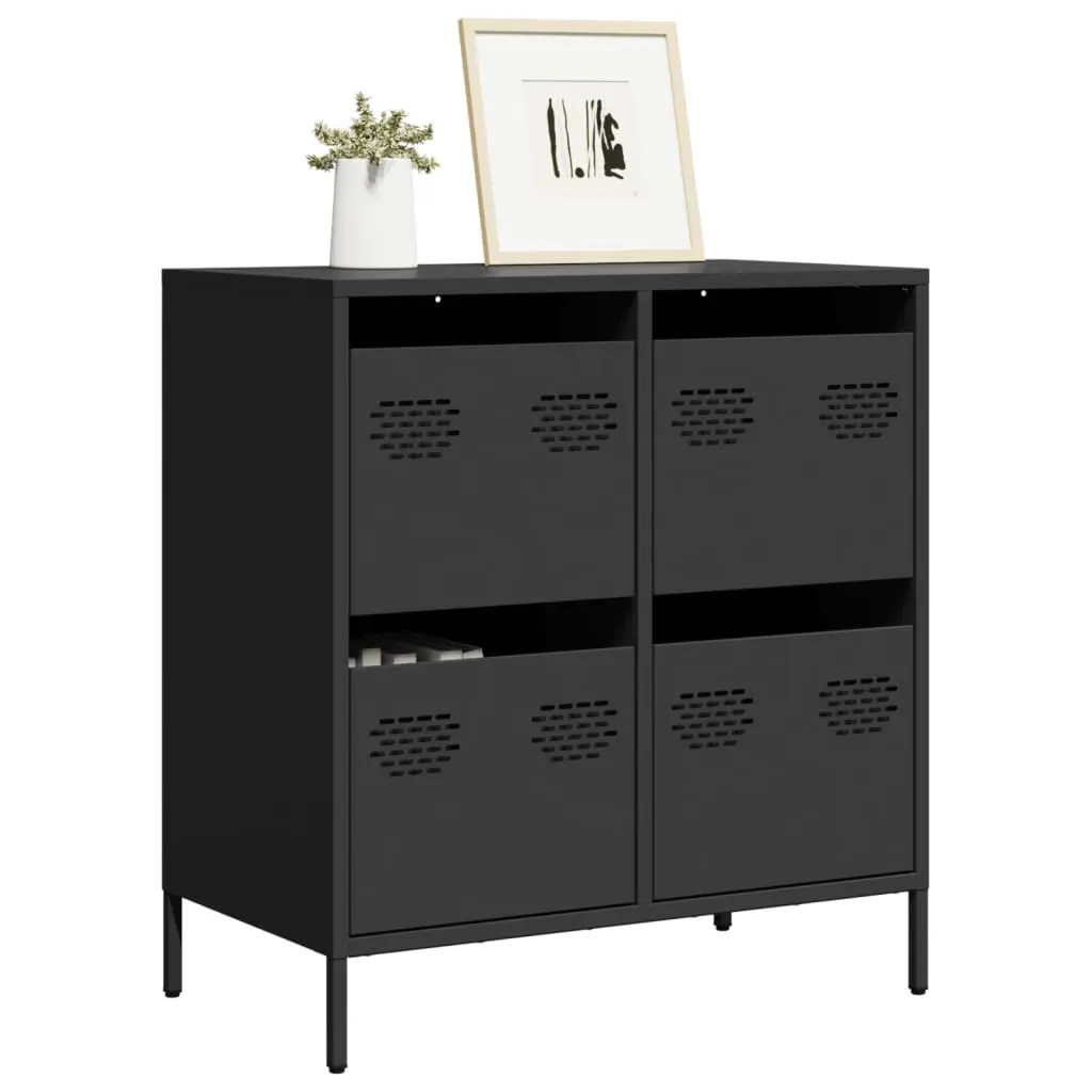 Credenza Nera 68x39x73,5 cm in Acciaio Laminato a Freddo